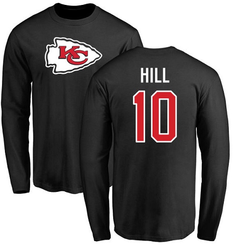 Men Kansas City Chiefs #10 Hill Tyreek Black Name and Number Logo Long Sleeve T-Shirt->kansas city chiefs->NFL Jersey